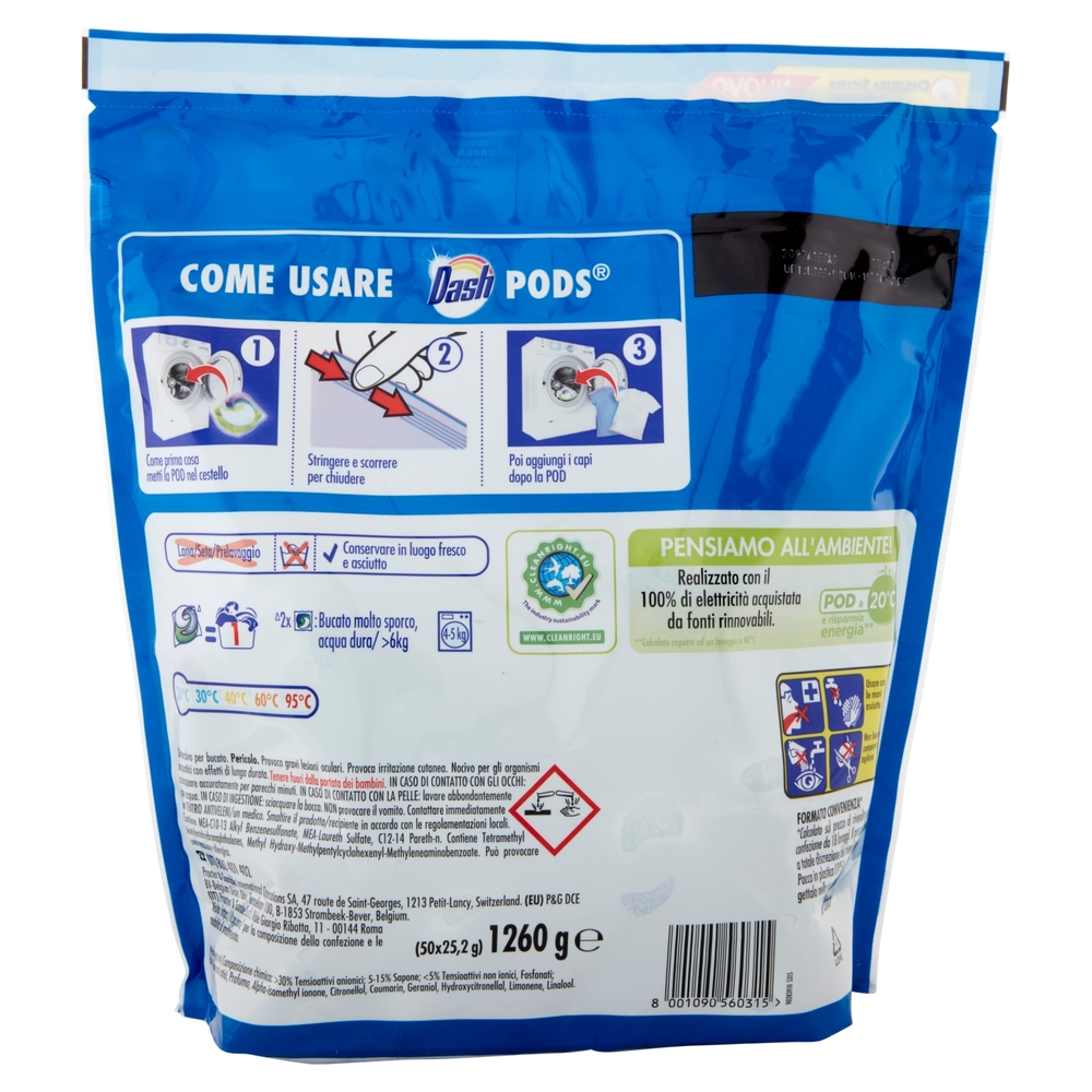 Dash PODS Allin1 Detersivo Lavatrice in Capsule per Bucato Classico 50 Lavaggi 1260 g